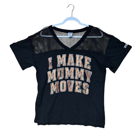 Victorias Secret PINK Halloween Black Mesh Jersey Orange Sparkle Graphic Large - Picture 1 of 6